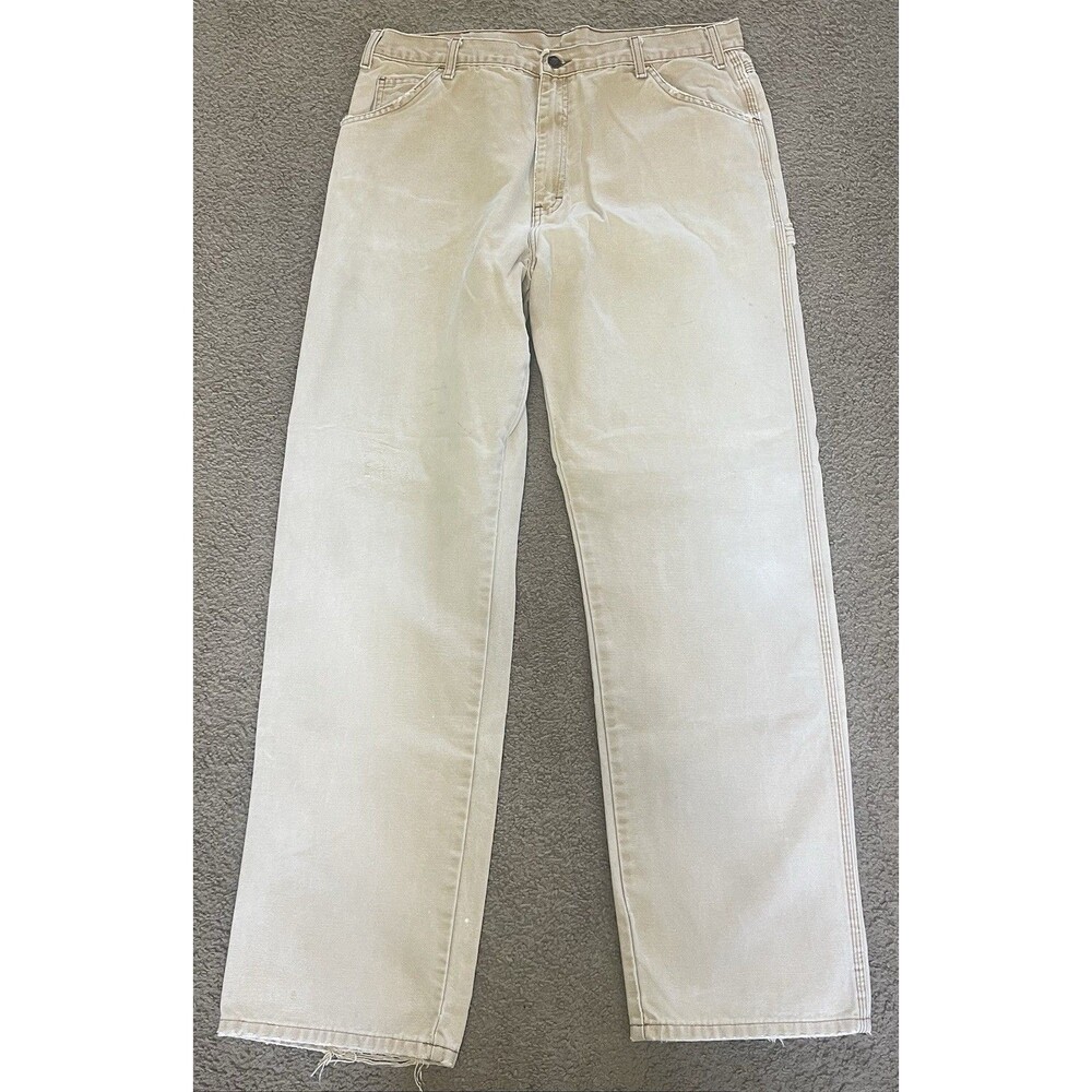 Dickies Carpenter Pants Mens 38x32 Heavy Duck Canvas Brown Faded Distressed Work